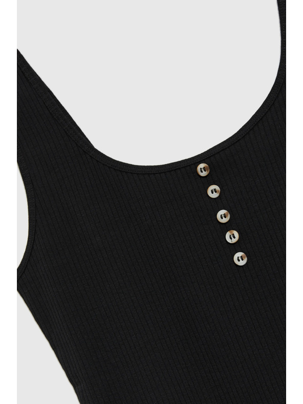 Moodo Fekete bordázott top gombokkal Moodo