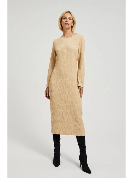 Moodo Bézs midi ruha hosszú ujjal Moodo
