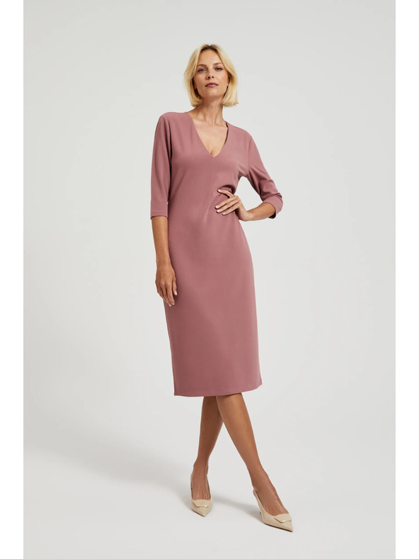 Moodo Sima V-nyakú ruha púderrózsaszín Moodo