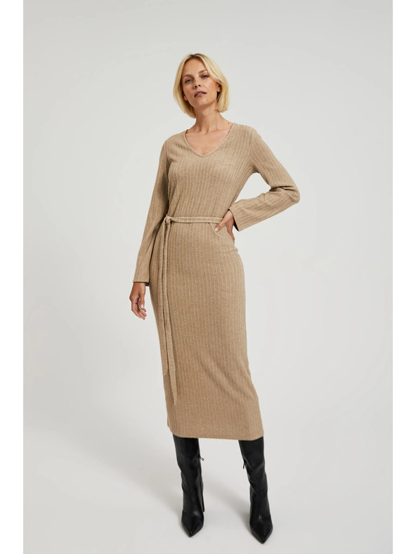 Moodo Bordázott midi ruha bézs Moodo