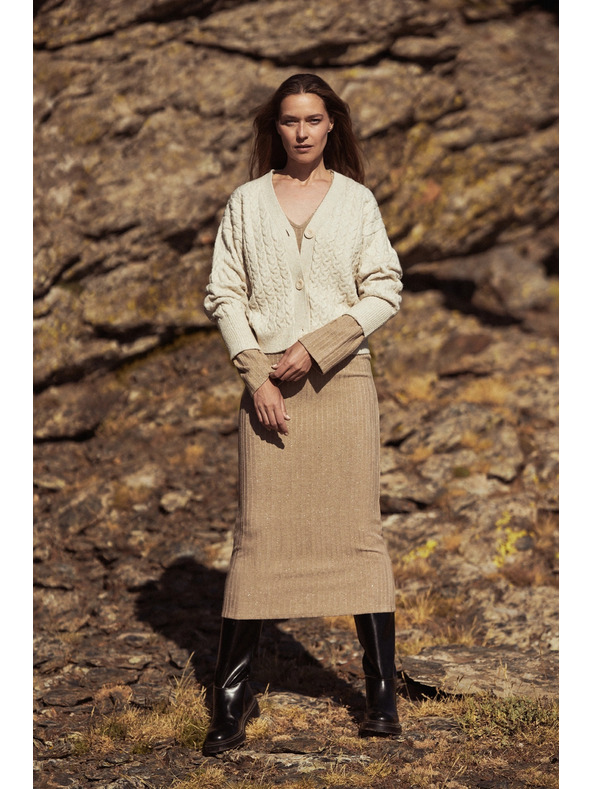 Moodo Bordázott midi ruha bézs Moodo