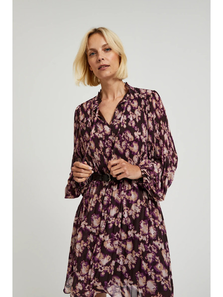 Moodo Pliszírozott ruha övvel, barna Moodo