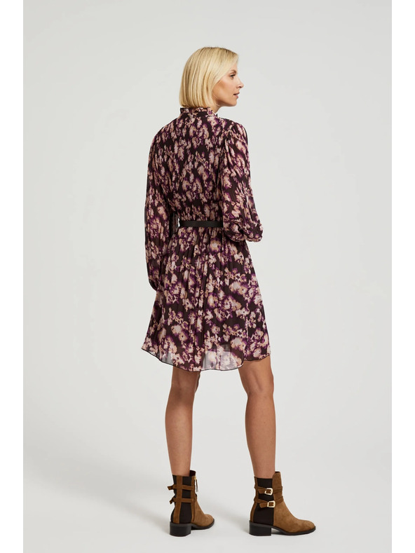 Moodo Pliszírozott ruha övvel, barna Moodo