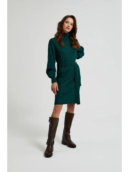 Moodo Kötött zöld ruha magas nyakkal és felfújt ujjakkal Moodo