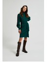 Moodo Kötött zöld ruha magas nyakkal és felfújt ujjakkal Moodo