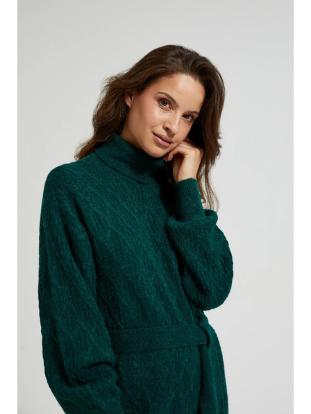 Moodo Kötött zöld ruha magas nyakkal és felfújt ujjakkal Moodo