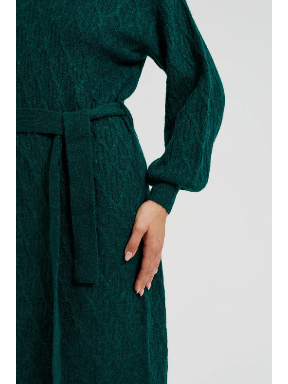 Moodo Kötött zöld ruha magas nyakkal és felfújt ujjakkal Moodo