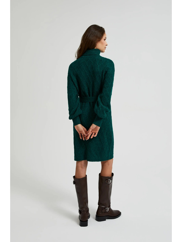 Moodo Kötött zöld ruha magas nyakkal és felfújt ujjakkal Moodo