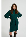 Moodo Kötött zöld ruha magas nyakkal és felfújt ujjakkal Moodo