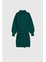 Moodo Kötött zöld ruha magas nyakkal és felfújt ujjakkal Moodo