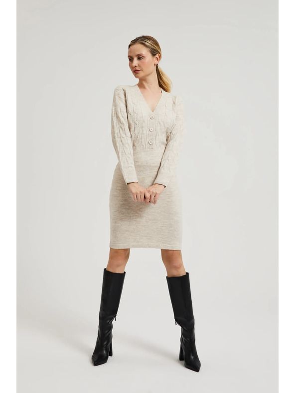 Moodo Kötött bézs ruha gombokkal díszítve Moodo