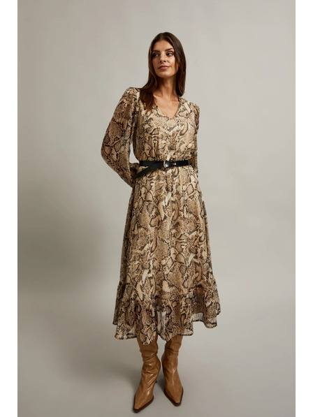 Moodo Bézs ruha felfújt ujjakkal és állat mintával Moodo