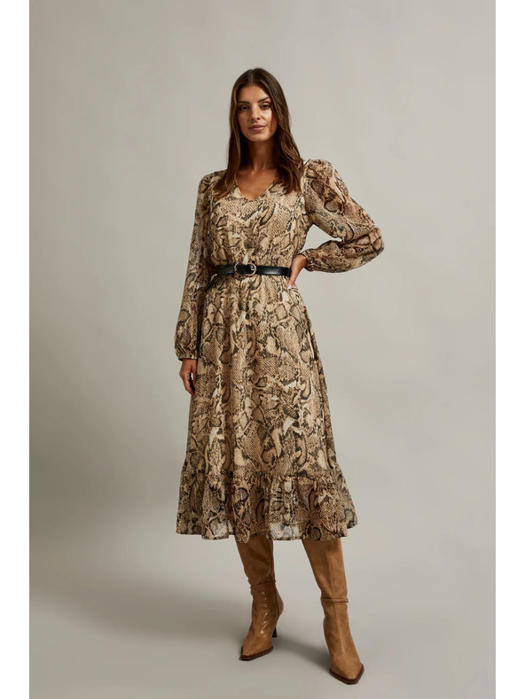 Moodo Bézs ruha felfújt ujjakkal és állat mintával Moodo