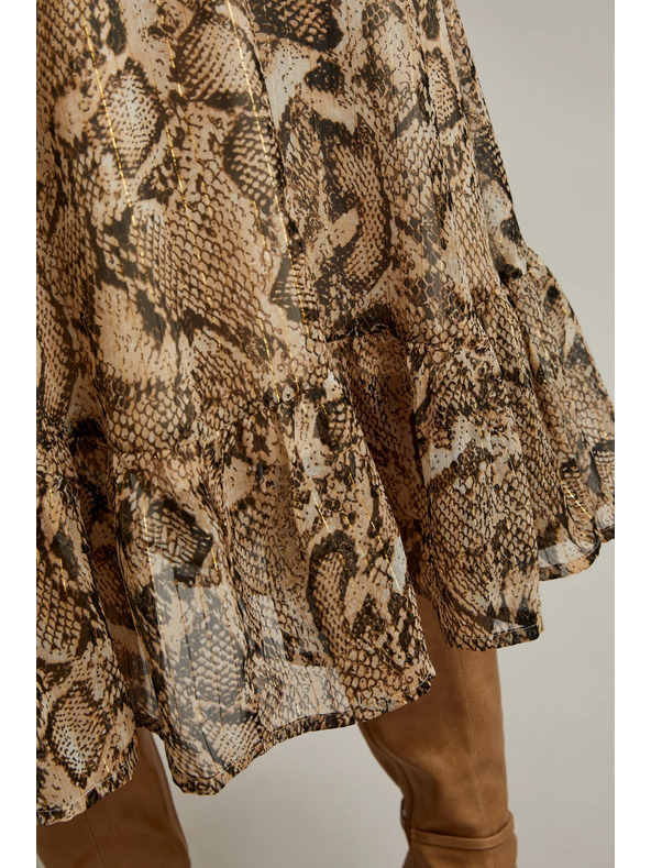 Moodo Bézs ruha felfújt ujjakkal és állat mintával Moodo