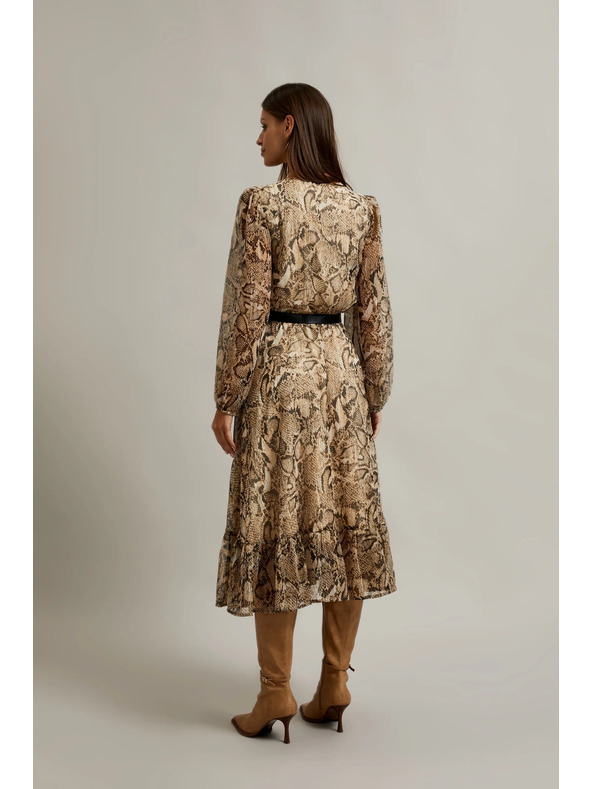 Moodo Bézs ruha felfújt ujjakkal és állat mintával Moodo