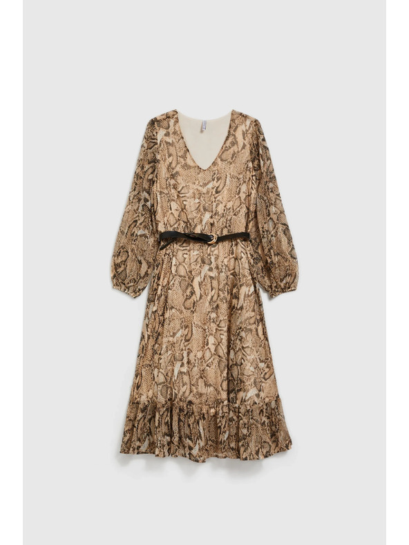 Moodo Bézs ruha felfújt ujjakkal és állat mintával Moodo