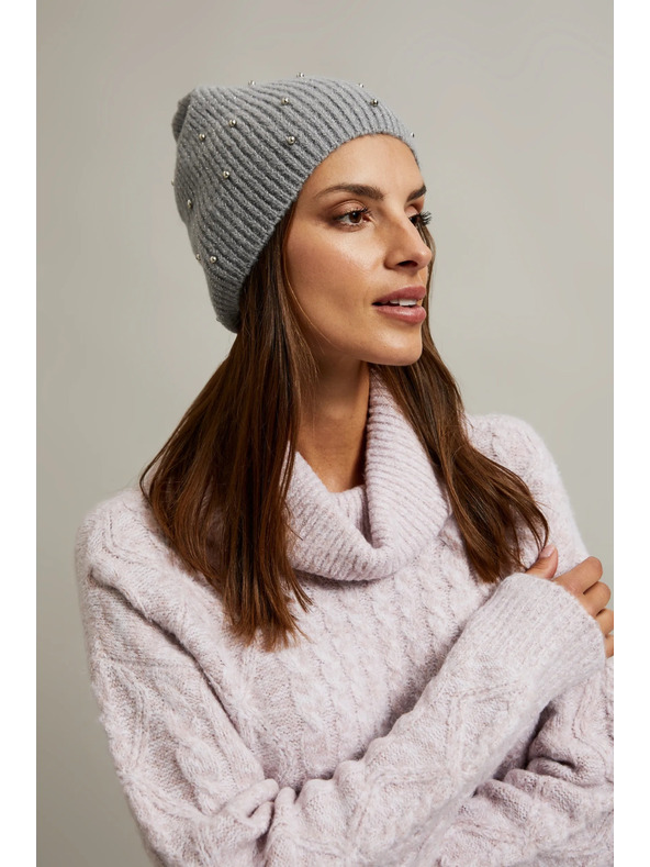 Moodo Bordázott sapka gyöngyökkel, szürke Moodo