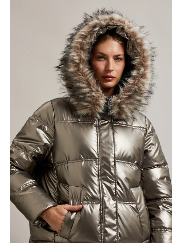 Moodo Metál dzseki szőrmés kapucnival, bézs Moodo