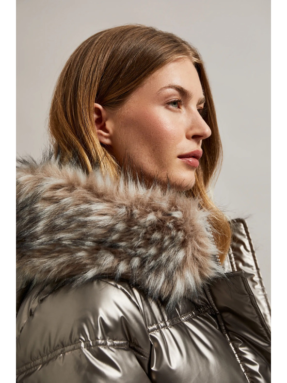 Moodo Metál dzseki szőrmés kapucnival, bézs Moodo