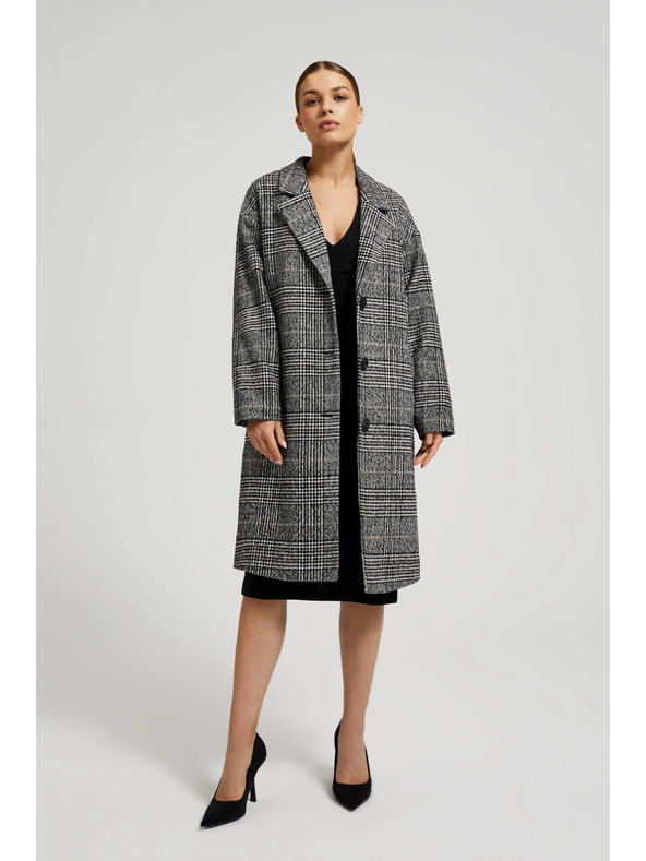 Moodo Oversize kockás kabát, fekete Moodo