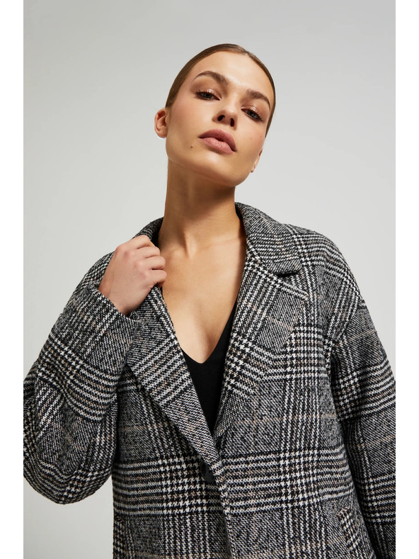 Moodo Oversize kockás kabát, fekete Moodo