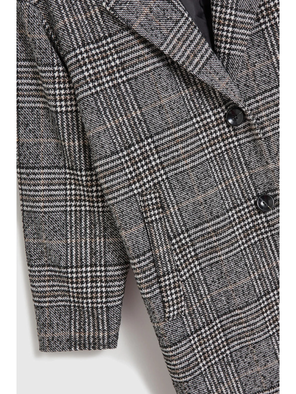 Moodo Oversize kockás kabát, fekete Moodo
