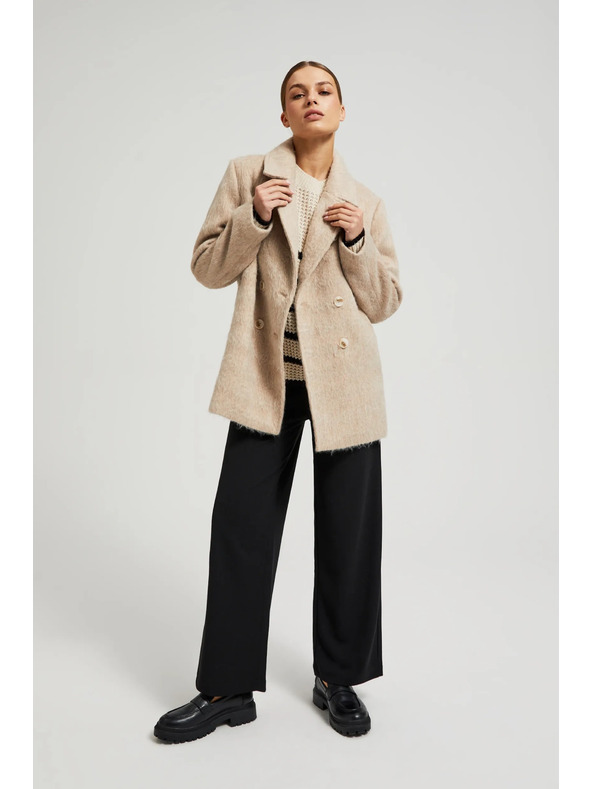 Moodo Duplapántos bézsszínű kabát gallérral Moodo