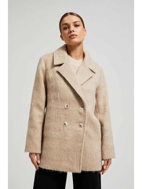 Moodo Duplapántos bézsszínű kabát gallérral Moodo