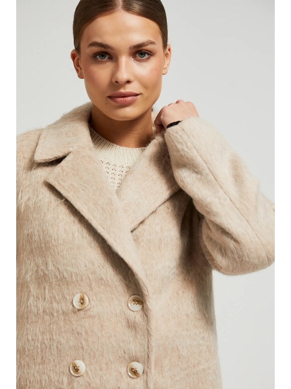 Moodo Duplapántos bézsszínű kabát gallérral Moodo