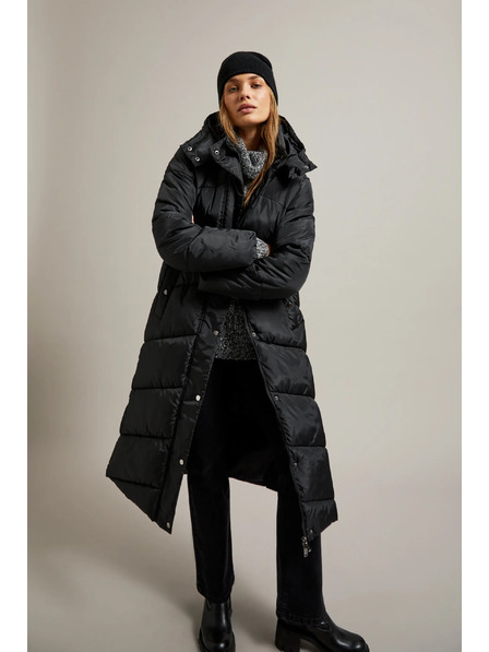 Moodo Hosszú steppelt dzseki kapucnival fekete Moodo