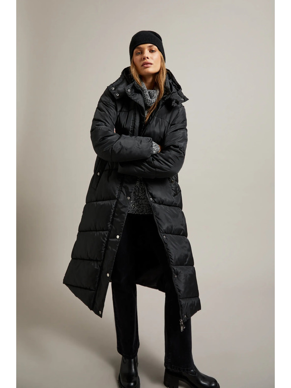 Moodo Hosszú steppelt dzseki kapucnival fekete Moodo