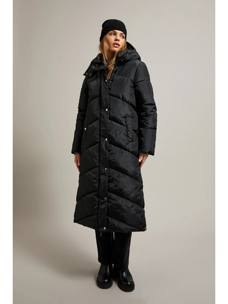 Moodo Hosszú steppelt dzseki kapucnival fekete Moodo