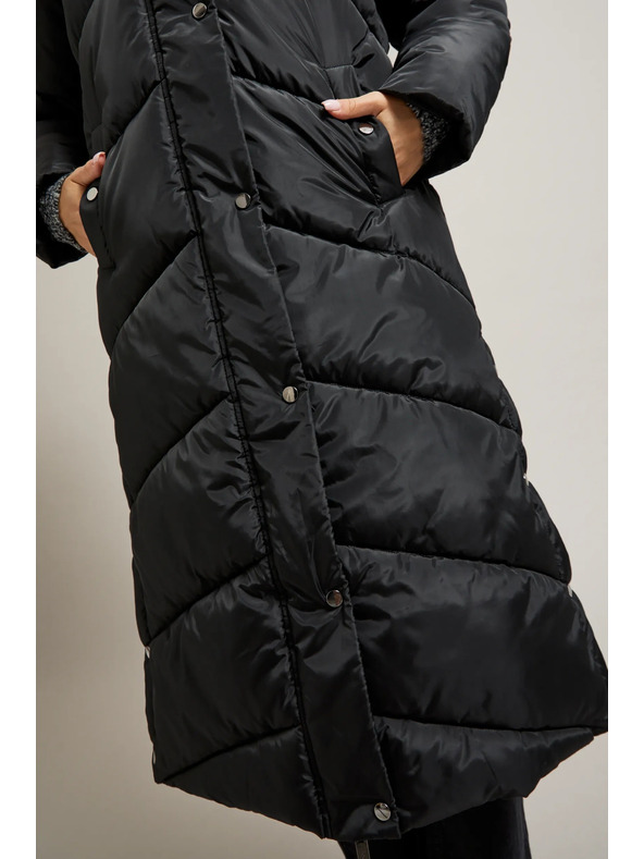 Moodo Hosszú steppelt dzseki kapucnival fekete Moodo