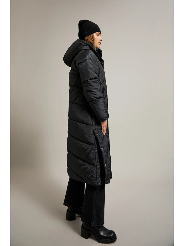 Moodo Hosszú steppelt dzseki kapucnival fekete Moodo