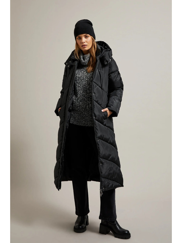 Moodo Hosszú steppelt dzseki kapucnival fekete Moodo