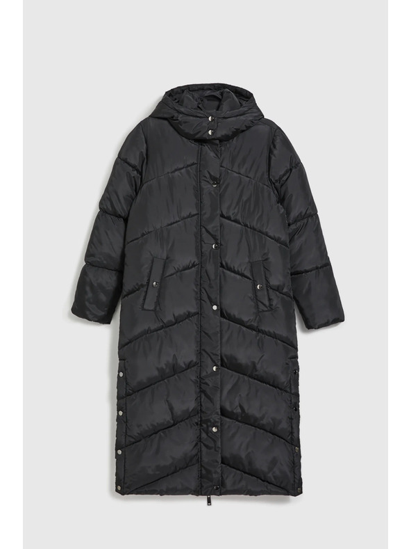 Moodo Hosszú steppelt dzseki kapucnival fekete Moodo