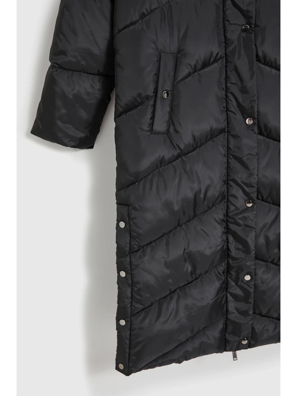 Moodo Hosszú steppelt dzseki kapucnival fekete Moodo