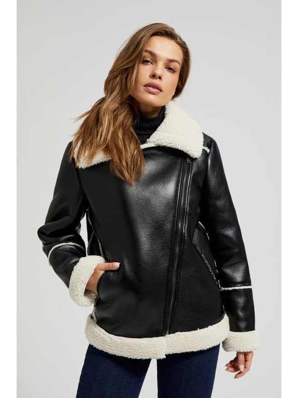 Moodo Fekete dzseki szőrmés gallérral Moodo