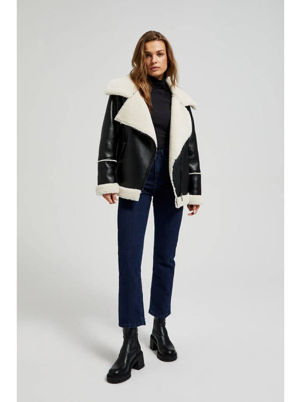 Moodo Fekete dzseki szőrmés gallérral Moodo