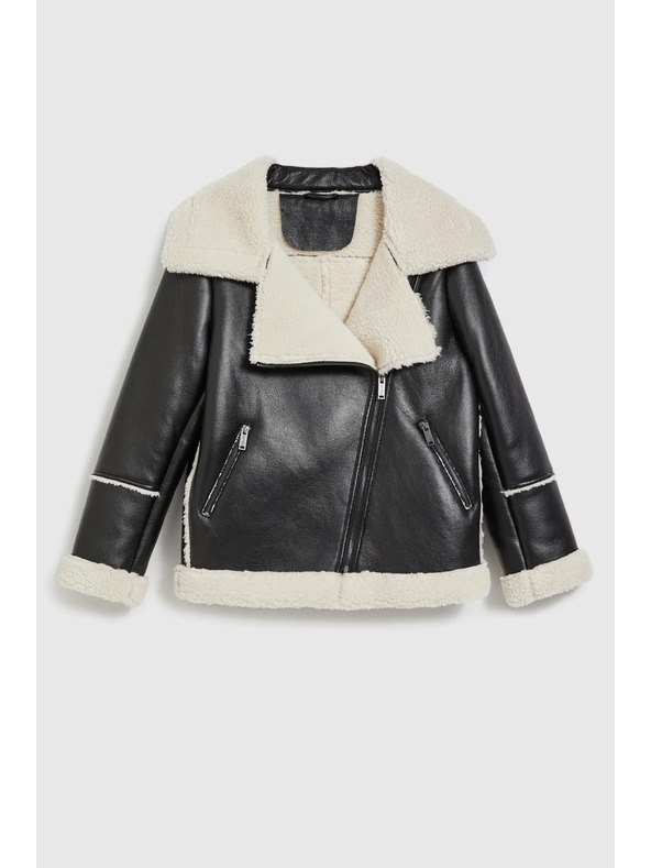 Moodo Fekete dzseki szőrmés gallérral Moodo