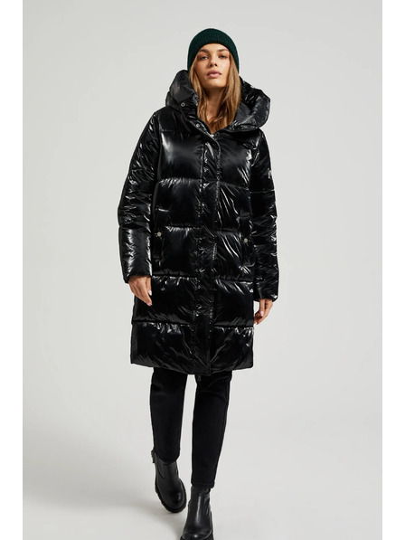 Moodo Moodo hosszú fekete kapucnis kabát