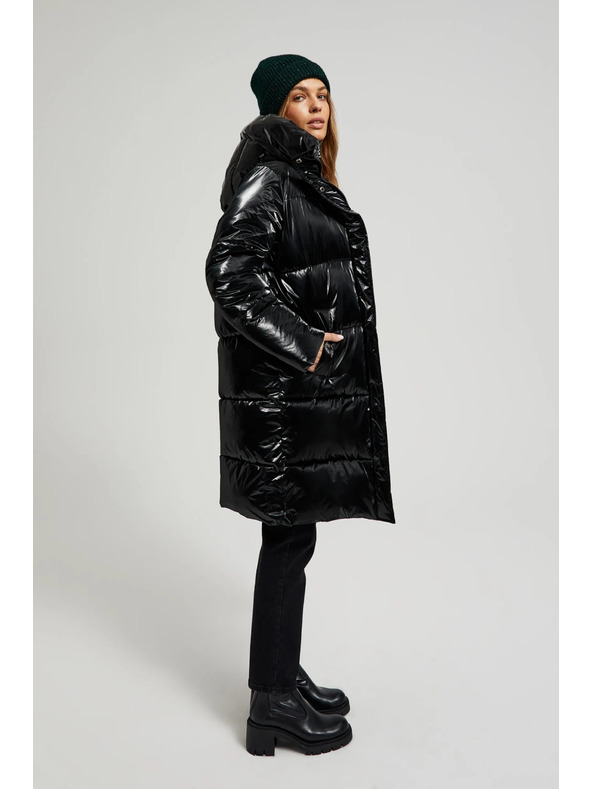 Moodo Moodo hosszú fekete kapucnis kabát