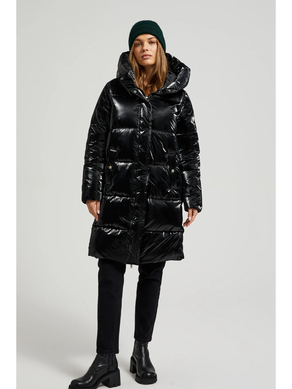 Moodo Moodo hosszú fekete kapucnis kabát