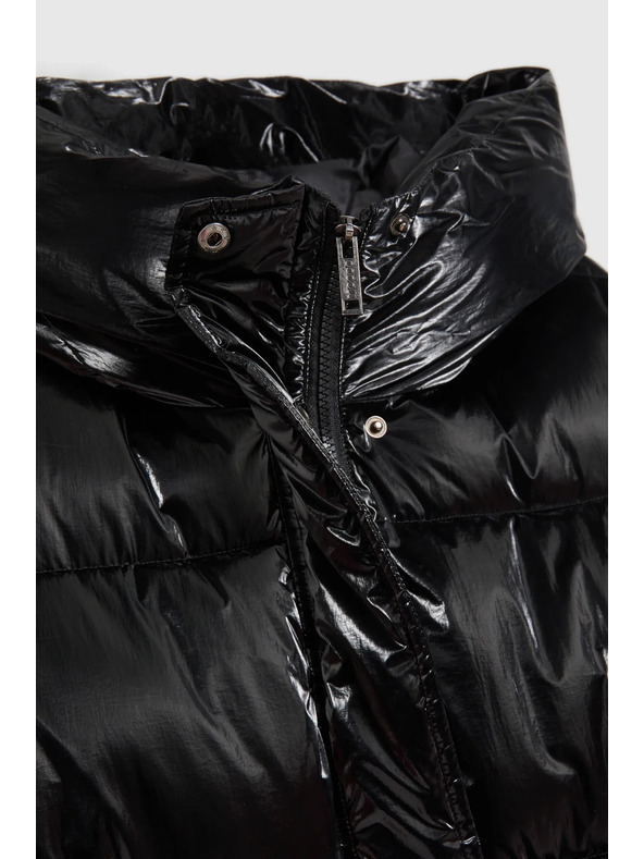 Moodo Moodo hosszú fekete kapucnis kabát