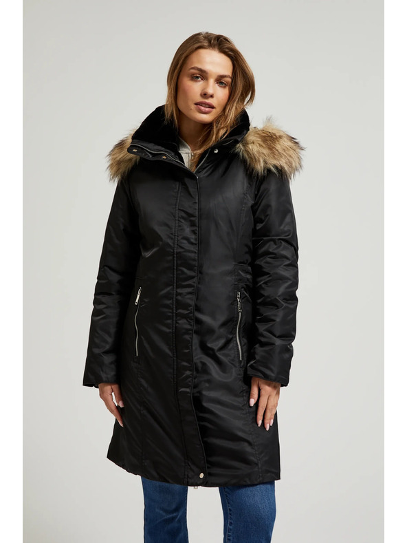 Moodo Téli kabát szőrmés kapucnival fekete Moodo