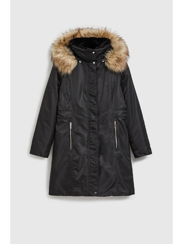 Moodo Téli kabát szőrmés kapucnival fekete Moodo