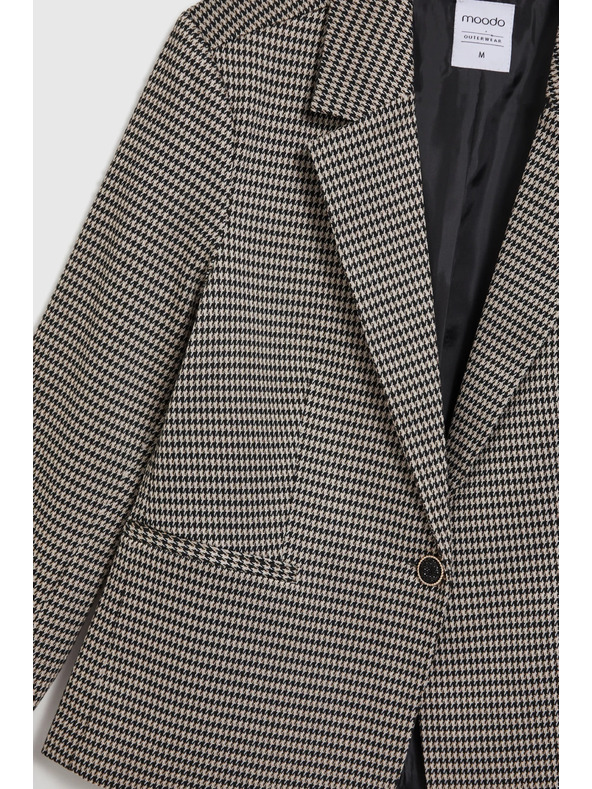 Moodo Egyoldalas bézsszínű pepita mintás blézer Moodo