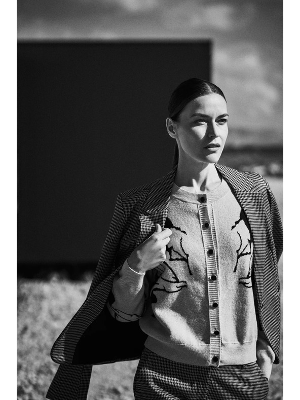 Moodo Egyoldalas bézsszínű pepita mintás blézer Moodo