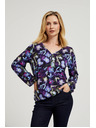 Moodo Sötétkék virágos V-nyakú blúz Moodo