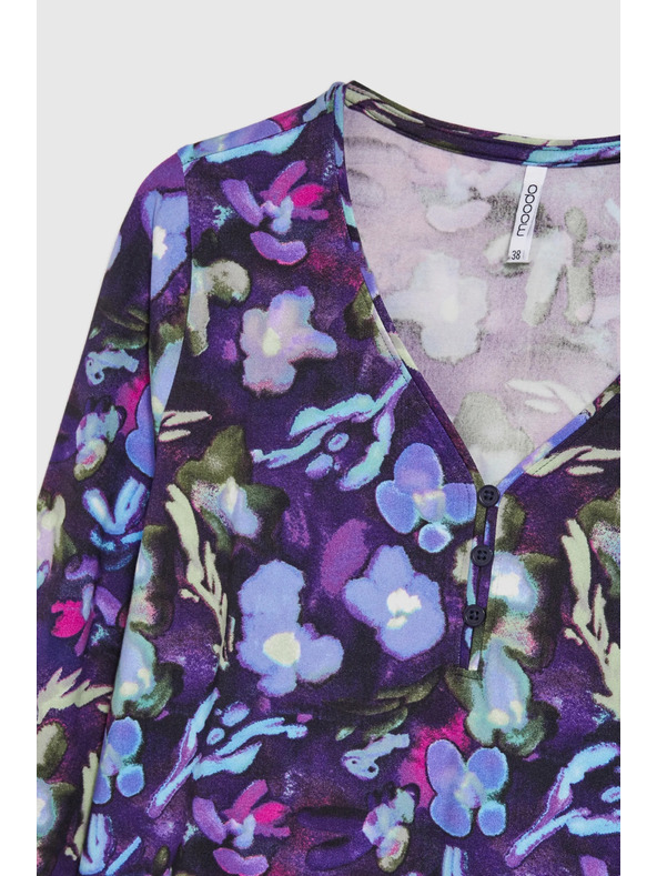 Moodo Sötétkék virágos V-nyakú blúz Moodo